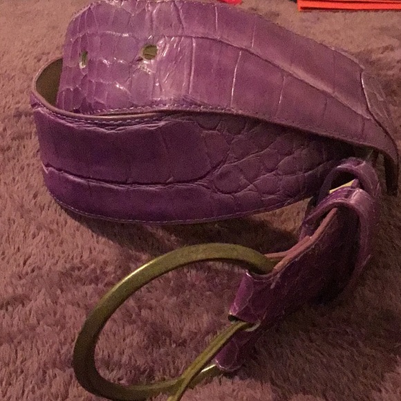 Suzanne Summers Wide Genuine Leather Purple Cured Belt, M/L-45” - Picture 9 of 16